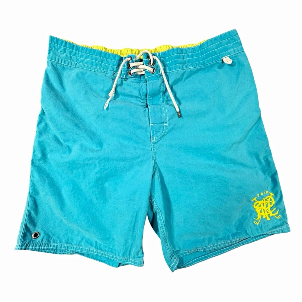 Polo Ralph Lauren Blue Swim Trunks Mesh Lined Logo Drawstring Pockets Men L